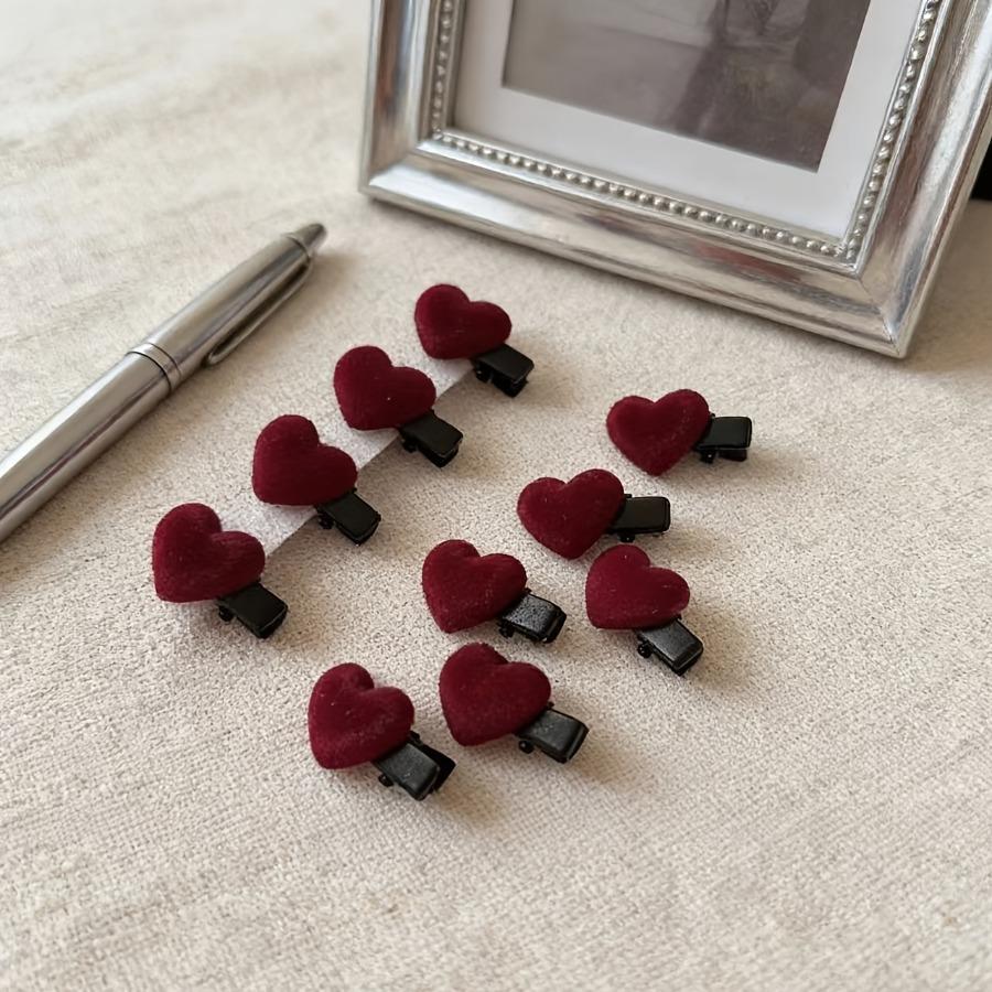 6pcs Velvet Heart Hair Clips, Women's Bangs and Flyaway Hair Clips, Delicate and Cute Small Hairpins for Braiding, Side Hair Clips