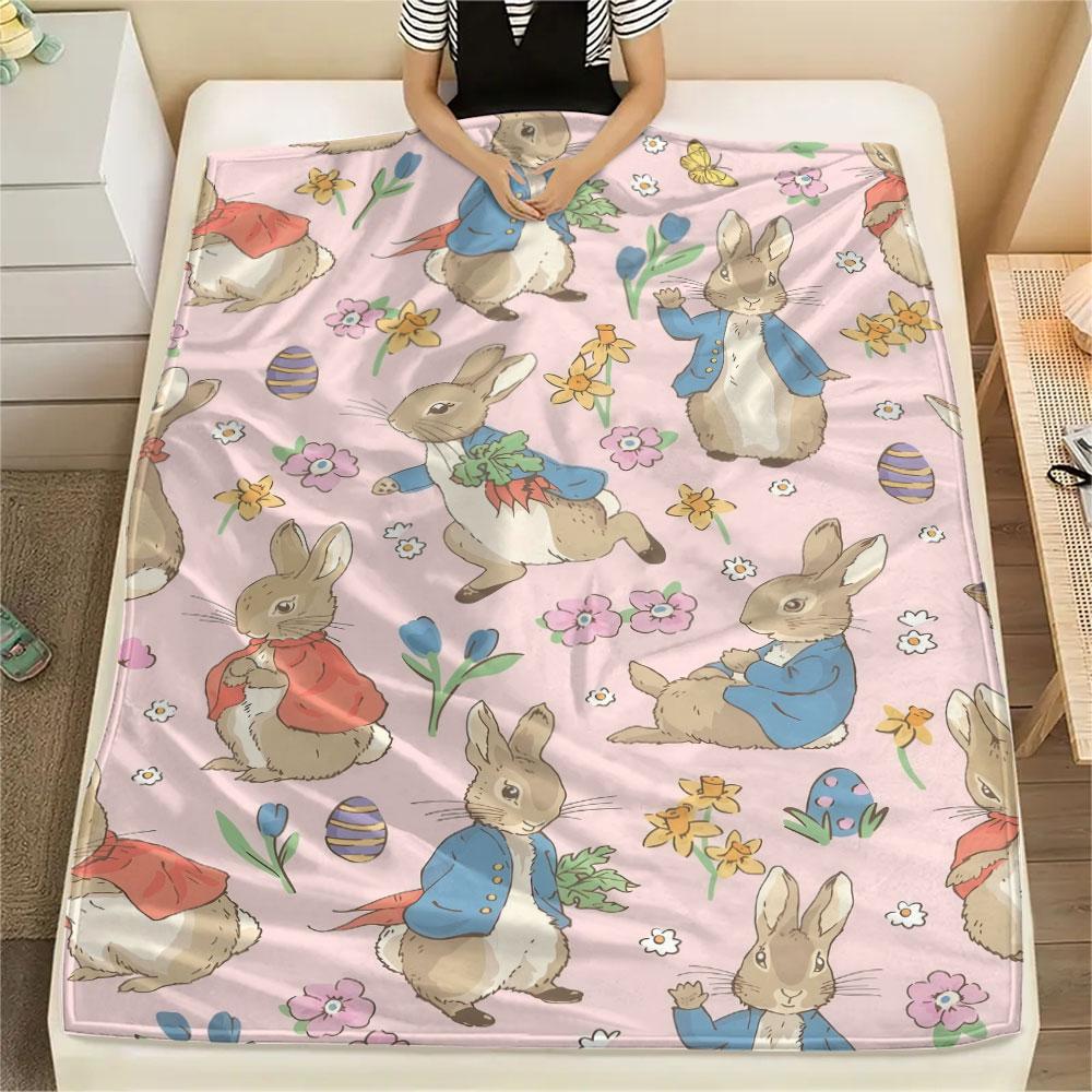 Peter Rabbit Printed Flannel Blanket, Soft Throw for Bedroom Sofa, Washable, Fan Merchandise, Great Gift.