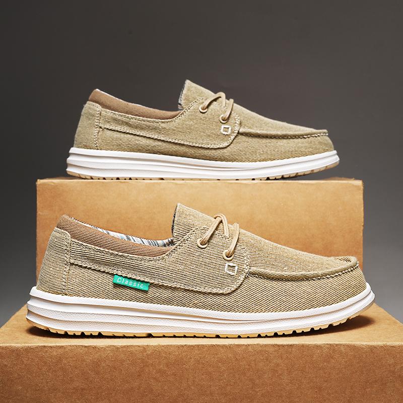 Herren Outdoor Canvas Schuhe Graue Sneaker Fahrschuhe Lässige Khaki Schuhe mit breiter Spitze für Weiter Übergröße