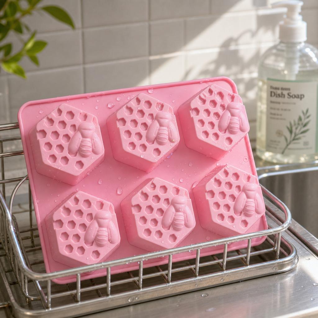 Silicone Mold Honeycomb Bee Shape 6 Cavities Soap Mold Chocolate Mold Baking Mold Candy Mold Ice Cube Mold Flexible Non-Stick Mold