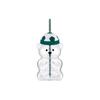 Reusable Glass Straw Cup with Bear-Shaped Body and Removable Lid Featuring Sports-Themed Design Suitable for Cold and Hot Beverages