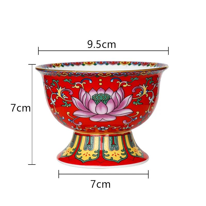 Chinesische Keramik Hohe Schale Buddha Hall Ornamente Heimkreativität Snack Aufbewahrungsschale Traditionelle Buddhistische Anbetungsartikel