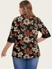 2025 Plus Size Floral Print Casual Two-Piece Seven-Sleeve Top for Women
