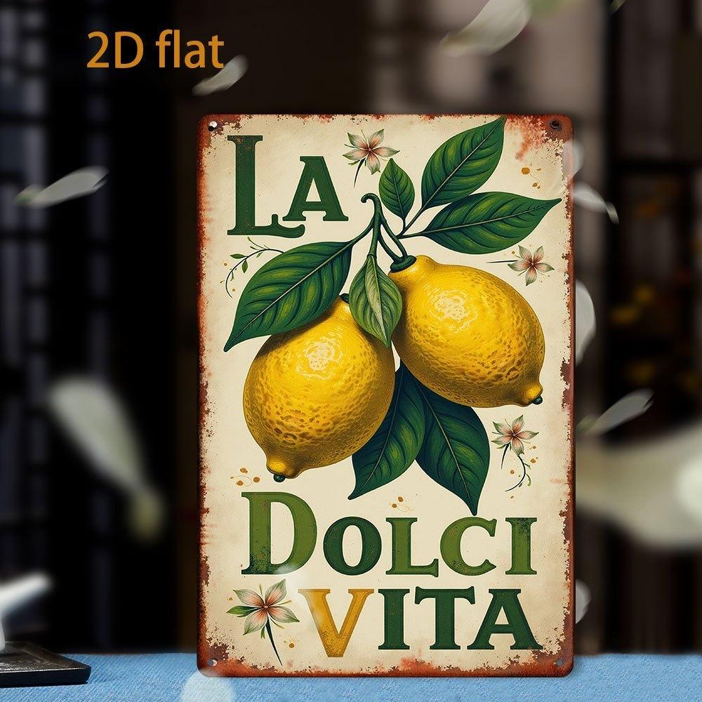 2D Flat, 1pc Vintage Italian-Inspired Amalfi Lemon& Flower Metal Tin Wall Art- Rustic 19.81cm x 29.97cm Indoor/Outdoor Decor wit