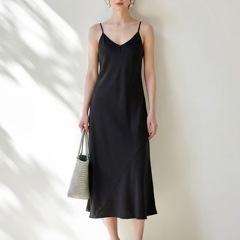 Mulberry Silk Satin V-Neck Camisole Dress