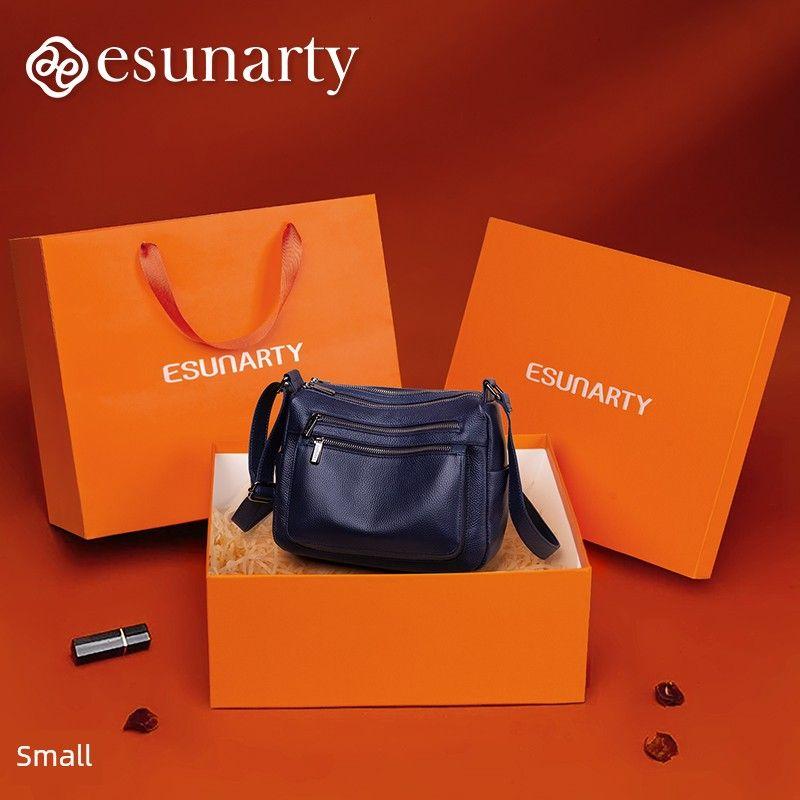 

Women s Bag Fall and Winter First Layer Cowhide Casual Shoulder Bag Small royal blue-love horse Orange gift box Suit