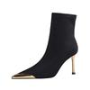 Fashion New Style Women's Concise Black Women Ankle Boots Pointed Toe Design Metal Decoration High Stiletto Heels Shoes Zapatos Mujer