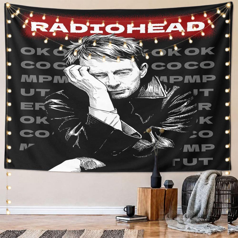 Radiohead Artwork in Black and Red Pattern Wall Hanging Tapestry Decorative Tapestry Home Decor for Bedroom and Living Room