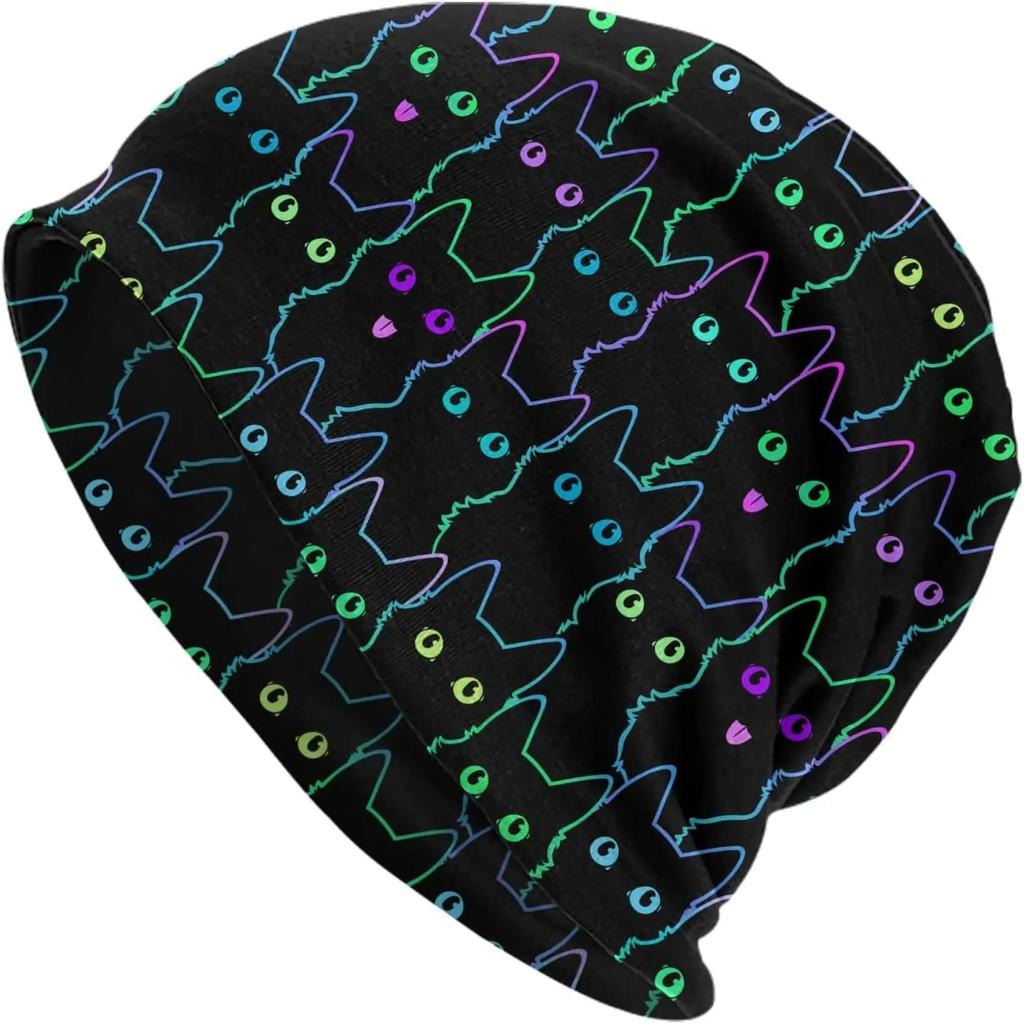 Cute Cat Silhouettes Beanies Hats Thin Bonnet Cap Casual Skull Cap Adults Knit Hat for Outdoor Running Climbing Cycling