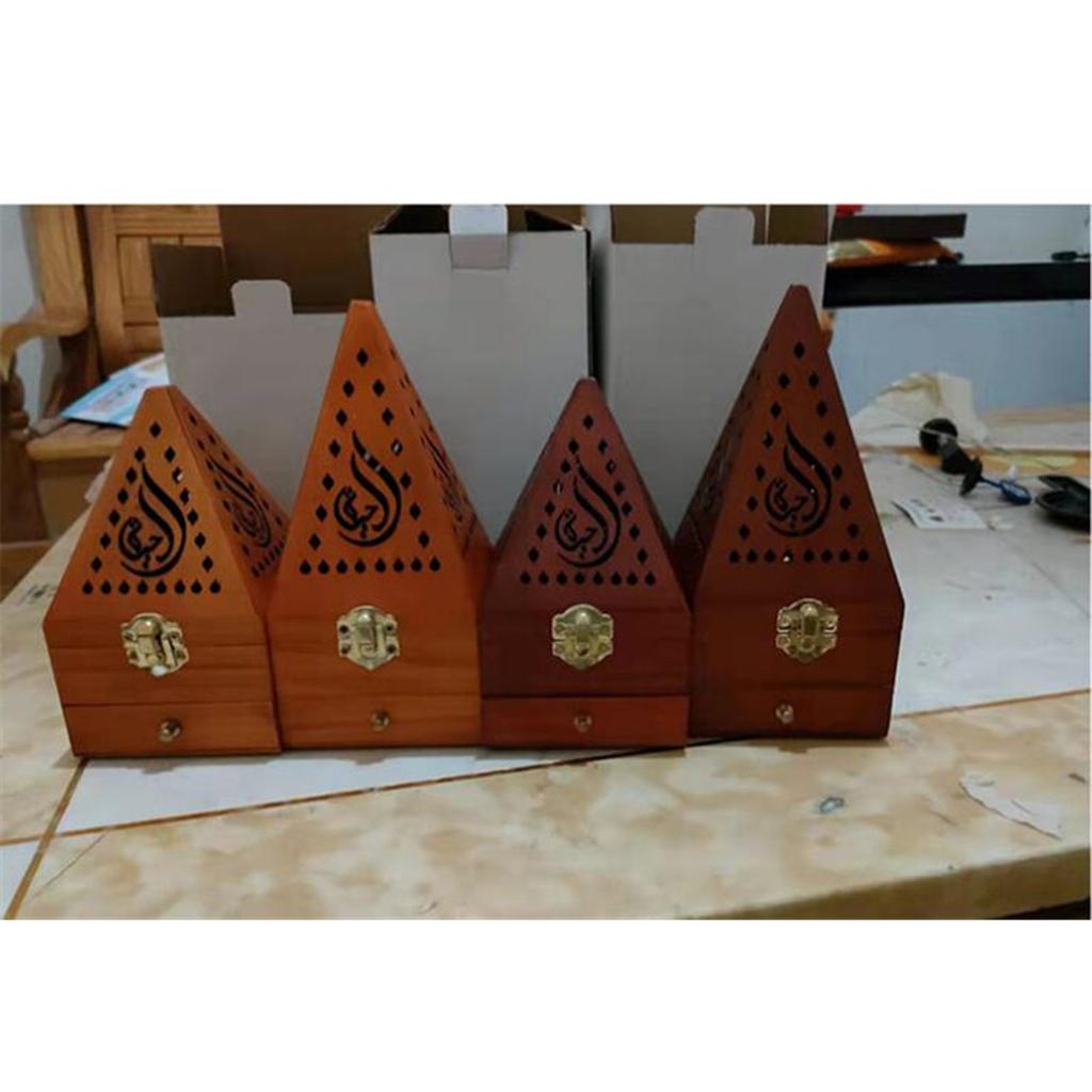 Pine Wood Incense Burning Box Fit for Hem Hollowed Antique Pyramid Incense Box Red Small