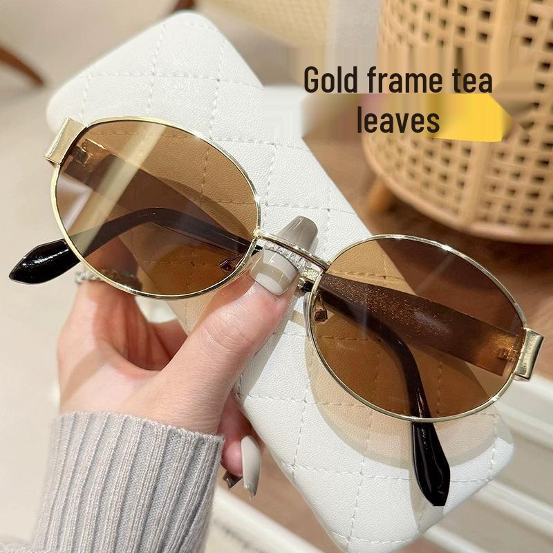 Γυναικεία Μοντέρνα Μεταλλικά Οβάλ Γυαλιά Ηλίου - Κομψό Γυαλί Ηλίου με Μικρό Σκελετό