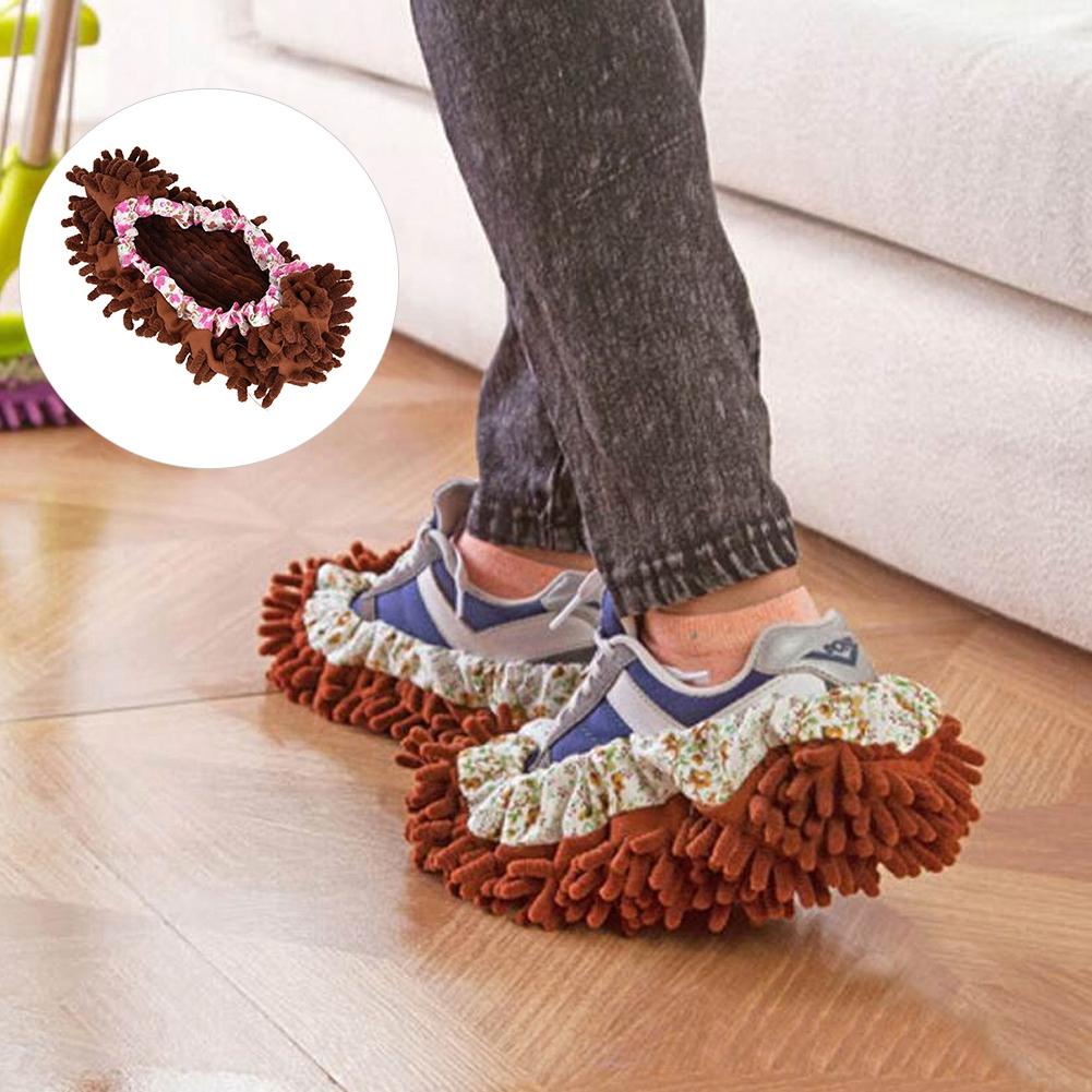 1 Piece Reusable Detachable Washable Household Floor Cleaning Slipper Mop Shoes Cover (Coffee)