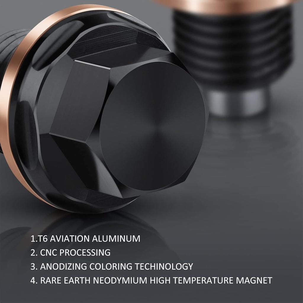 M14 x 1.5 Magnetic Oil Drain Plug T6 Aviation Aluminum with Red Copper Crush Washer Gasket Compatible with Ford GM Hyundai KIA and More Select Models