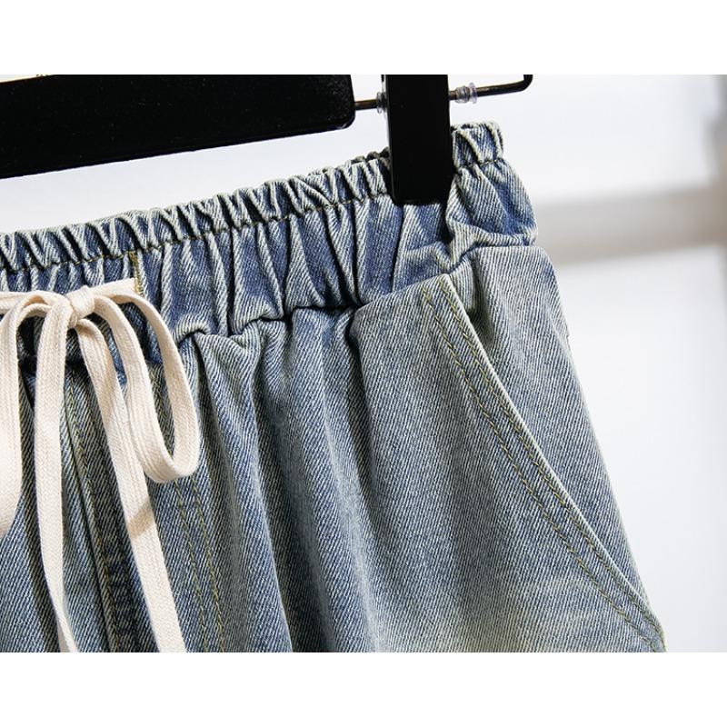 DIMANAF Plus Size 2025 Women Pants Summer Loose Jeans Long High Waist Basic Pants Elastic Waist 5XL