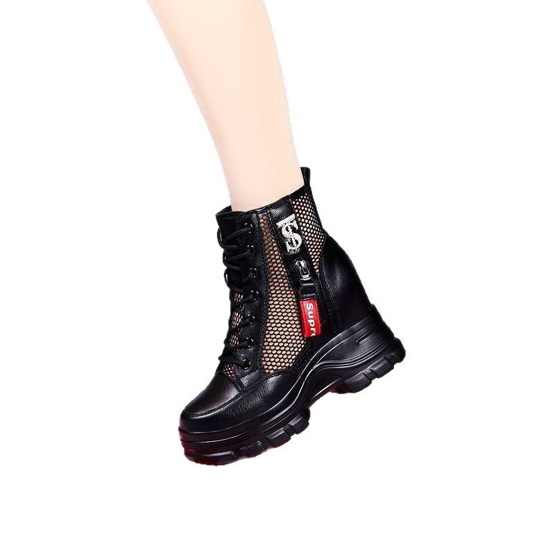 Inner Heightening Martin Boots Women's Hollow Mesh Boots Summer New Thick-soled Breathable Mesh Cool Boots