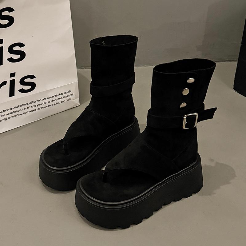 thick-soled cool boots women's summer new small toe high-top sandals heightening muffin short boots