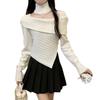Sweet and Spicy Irregular Neck Cover Sweater Square Collar Careful Hanging Neck White Knitted Autumn and Winter New Knitted Sweater