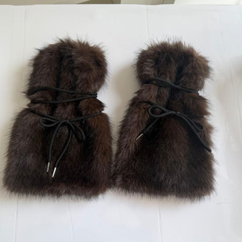 Women's Winter Faux Furs Leg Warmers with Adjustable Crisscross Ties for Textured Cold-Weather Layering and Boot-Top Looks