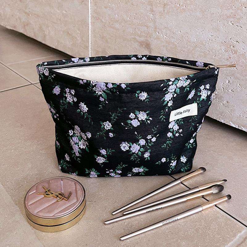 Pink Floral Makeup Bag: Women's Portable, Large Capacity, Small Size Travel Toiletry and Skincare Storage Bag