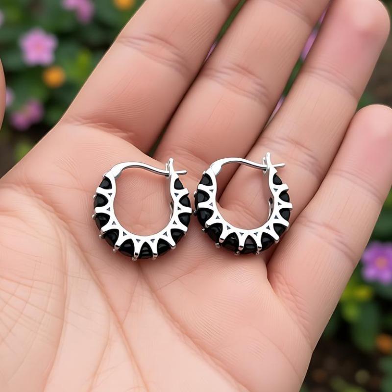 Black Awn Black Stone Hoop Earring