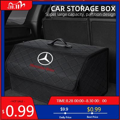 Caixa de Armazenamento para Porta-Malas de Carro em Couro PU GLC GLB Caixa Organizadora para Automóvel Para Mercedes Benz C180 C200 C260 C300 W108 W124 W168 C