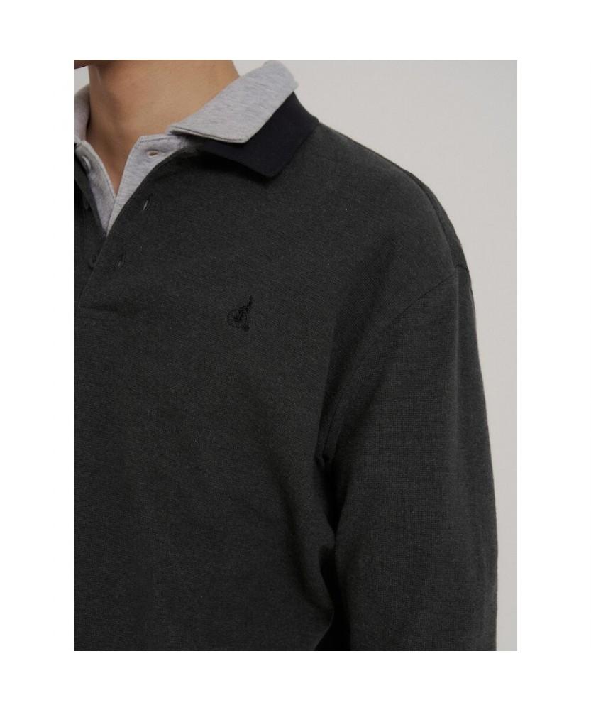 Binpolmen Collared Contrast Long Sleeve T-Shirt Ash