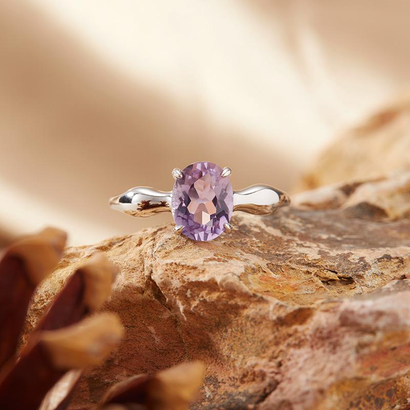Natural Topaz Garnet Citrine Amethyst Ring Women'S S925 Sterling Silver Muscle Simple Color Treasure Index Finger Ring