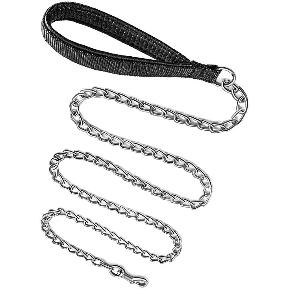 

Metal Dog Leash with Durable Padded Handle 120cm Heavy Duty Dog Chain Leash Chew Proof Sturdy Training Pet Lead for Large Dogs 2mm-120cm