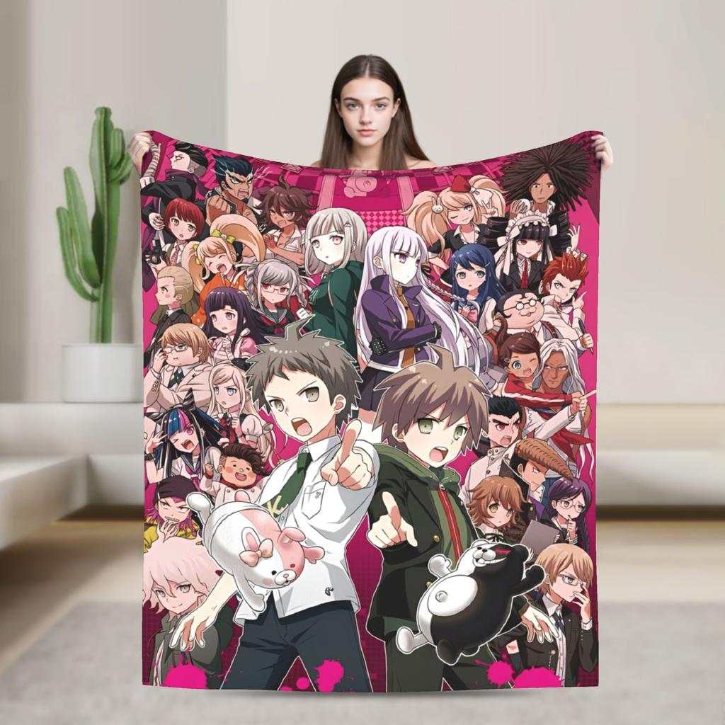 Danganronpa Game Anime Blankets Monokuma Nagito Flannel Novelty Warm Throw Blankets for Bedspread All Season Couch