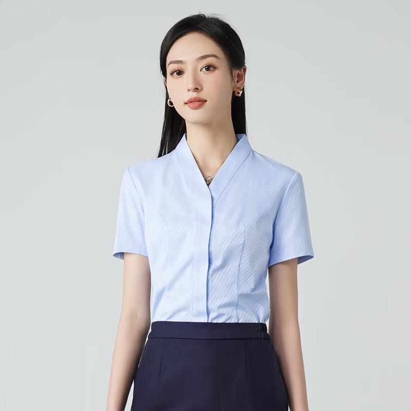 Women s Professional V-neck Short Sleeve Textured Shirt S