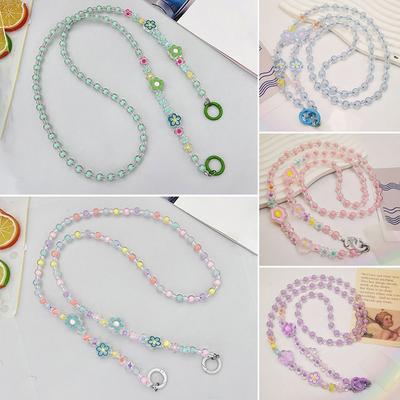 Cute Flower Bead Flower Phone Strap Hanging Decoration Phone Anti Loss Lanyard Phone Lanyard  Phone