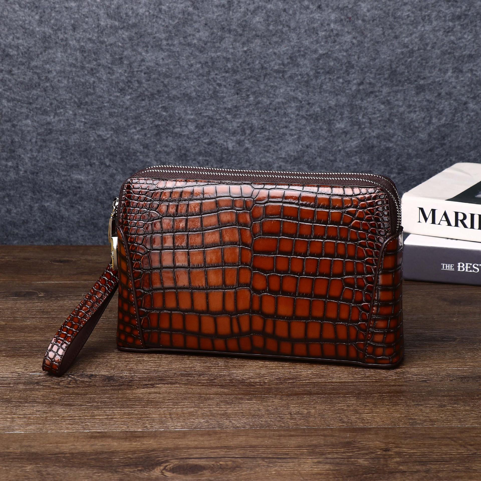 

Men s Casual Crocodile Belly Clutch Bag with Combination Lock & Double Pull Texture – Large Capacity Handbag темно-коричневого