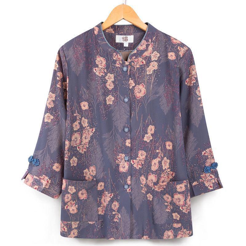 

Весенне-осенний наряд бабушки с рукавом семь восьмых для пожилых 3XL [115-130 lbs]