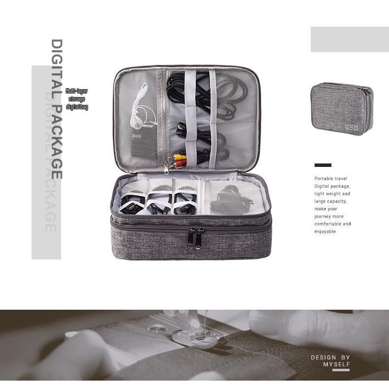 Three-Layer Waterproof Digital Organizer Bag - Cationic Polyester Cable Storage Bag