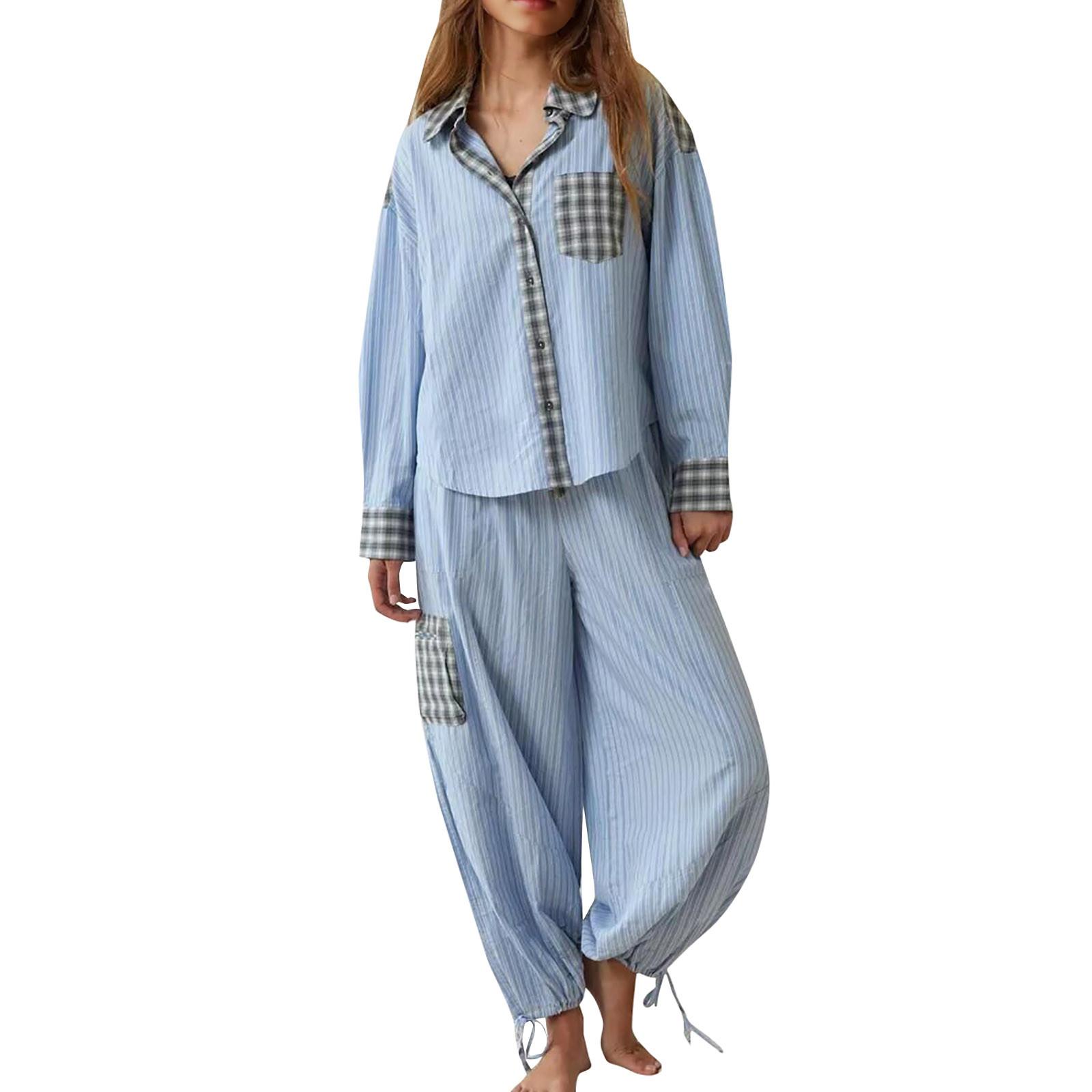 

Женский комплект из 2 предметов с цветочным принтом, рубашка на пуговицах с длинными рукавами, широкие брюки-палаццо, одинаковые комплекты пижам S