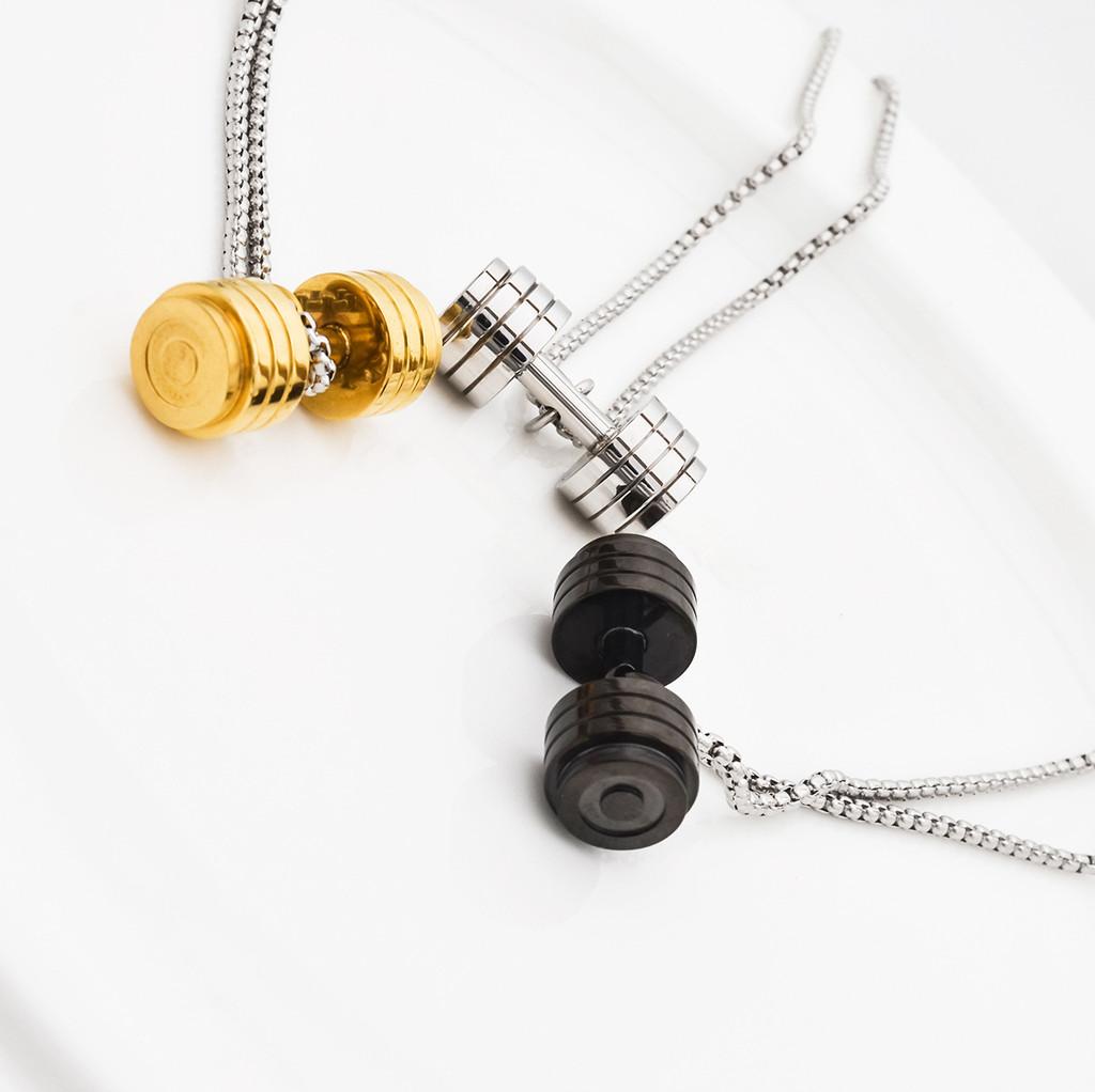Temu Shein Necklace With Cartoon Dumbbell Pendant For Hip Hop Fashion And Mens Gift
