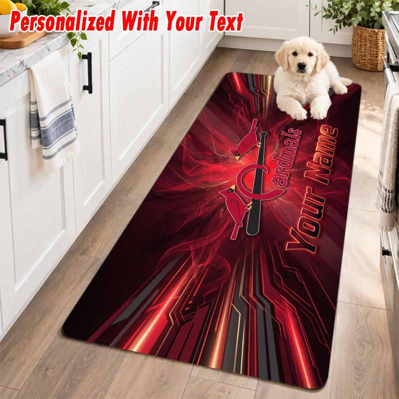 St. Louis Cardinals Custom Name Flannel Rug Kitchen Mat Non Slip Floor Carpet Personalized Home Decor