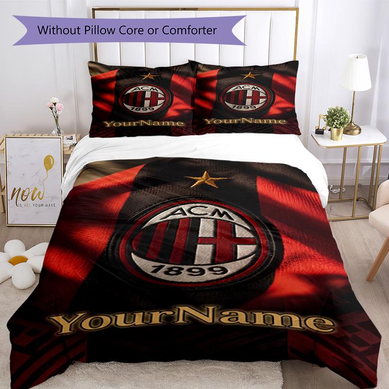 Ac Milan Personalizza il tuo nome Set Biancheria da Letto Copripiumino Traspirante con Federe Decorazione per la Casa Regalo di Compleanno