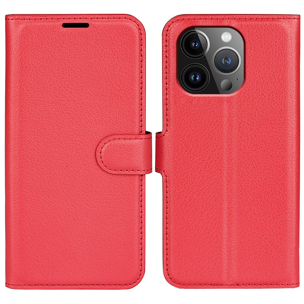 For iPhone 15 Pro Max Wallet Case Litchi Texture Shockproof Leather Flip Stand Phone Cover