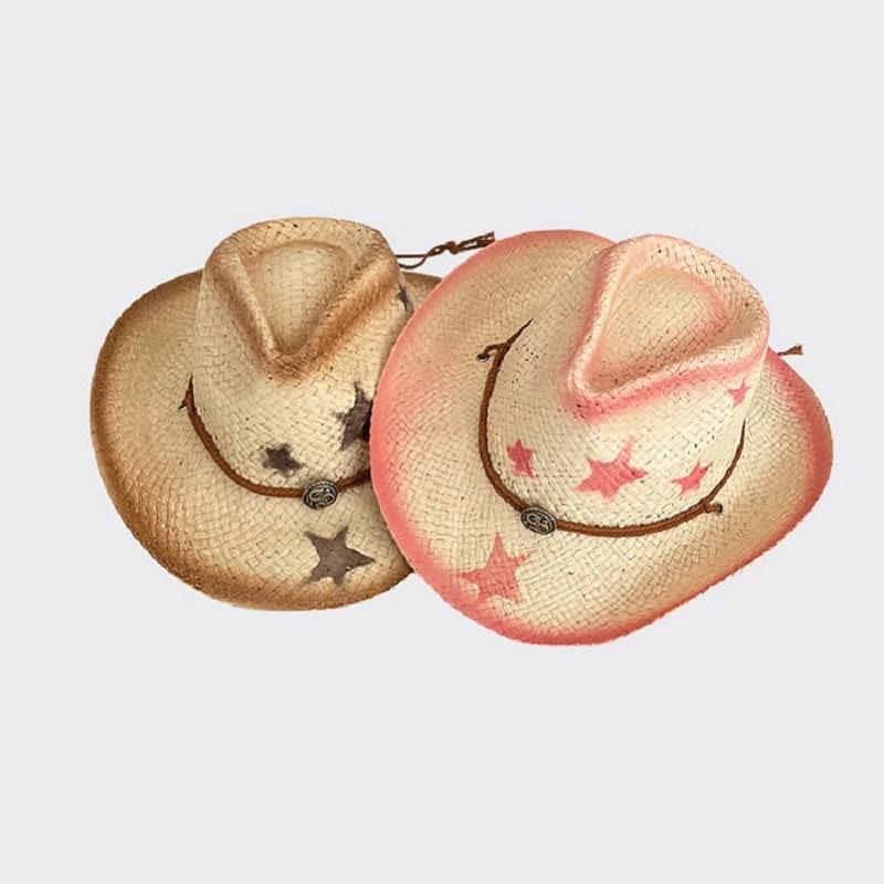 Western Cowboy Hat Straw Hat Women's Summer Big Brim Beach Seaside Travel Vacation Straw Shade Sunscreen Hat