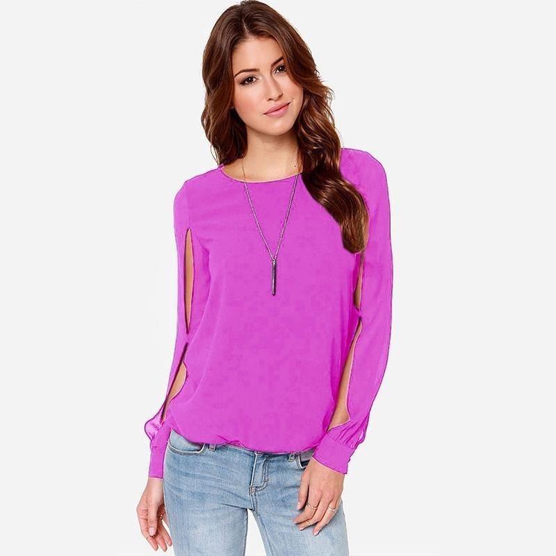 Premium Quality Women's Long Sleeve Cold Shoulder Fashion Loose Shirt Tops In Vibrant Colors