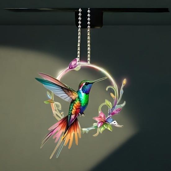 Cute Birds Pendant Car Rearview Mirror Charm Acrylic 2D Purse Backpack Bag Keychain Car Interior Decoration