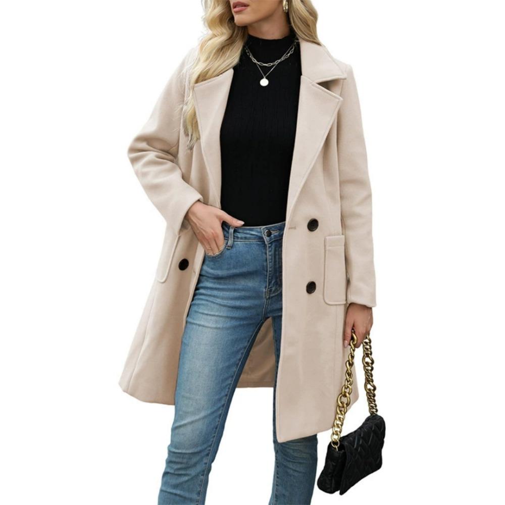 Women's Autumn and Winter Double-breasted Woolen Coat Fashion Temperament Lapel Woolen Coat