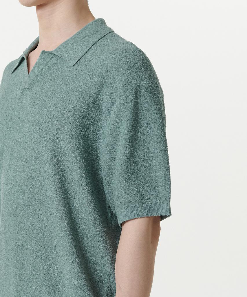 MUSINSA STANDARD Boucle Slit Neck Knitted Polo Shirt [Dusty Mint]