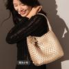 New Champagne Gold Hand-woven Tote Bag Women's Large-capacity Fashion Leisure Bag Commuter Shoulder Bag