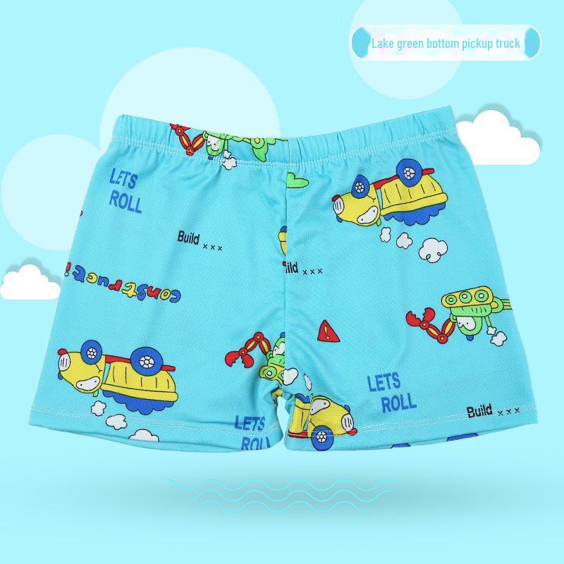 Kids' Korean-Style Cartoon Print Beach Swim Shorts - Comfortable Polyester Trunks for Boys