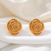 French Retro Metal Gold Three-dimensional Camellia Stud Earrings Light Luxury High-end Niche Earrings Fashion Temperament Earrings
