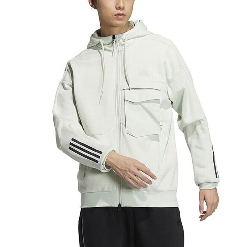 Adidas Three-Stripe Hooded Knit Jacket Men Tops White HN9032