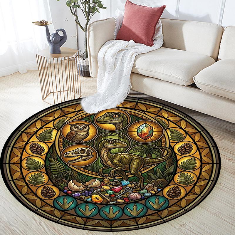 Prehistoric Glass Round Area Rug Under Office Chairs Bedroom Living Room Home Decor