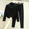Double-sided Velvet Two Piece Set Autumn Clothes and Pants Women's Half High Neck Warm Long Sleeved Top Solid Color Undershirt Autumn and Winter